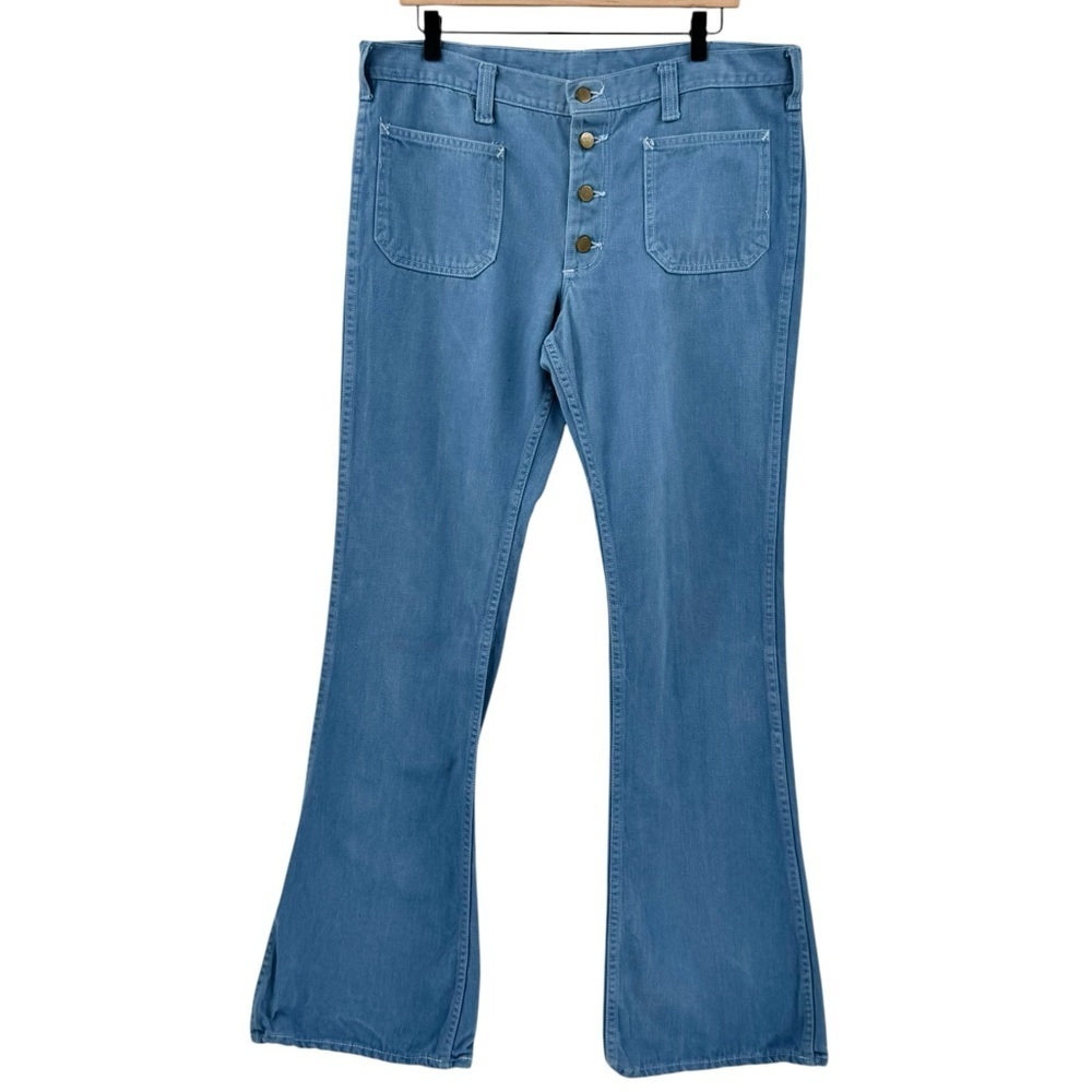 Vintage 70s Bell Bottom Jeans Lee Teens Made in USA Button Fly Flare Leg | 16/18 - Picture 2 of 12